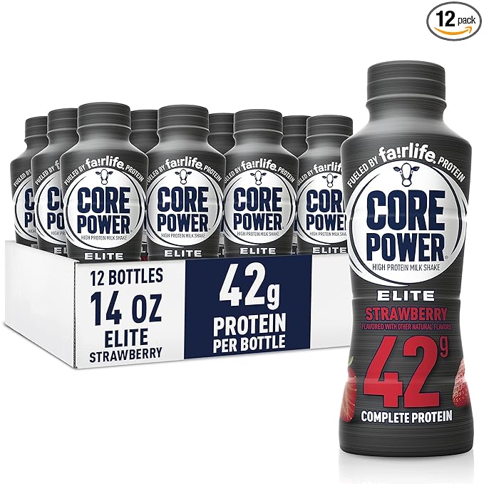 Worldwide Nutrition Bundle: Fairlife Core Power Elite 42g High Protein Milk Shake - Kosher, Strawberry Protein Shake for Workout Recovery - 14 Fl Oz (Pack of 12) & Multi-Purpose Key Chain