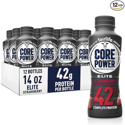 Worldwide Nutrition Bundle: Fairlife Core Power Elite 42g High Protein Milk Shake - Kosher, Strawberry Protein Shake for Workout Recovery - 14 Fl Oz (Pack of 12) & Multi-Purpose Key Chain